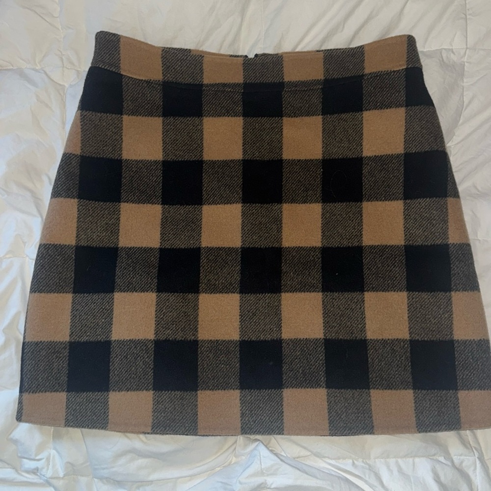 Sandro Paris Plaid Check Woven Wool Black and Brown Mini Skirt Size 4